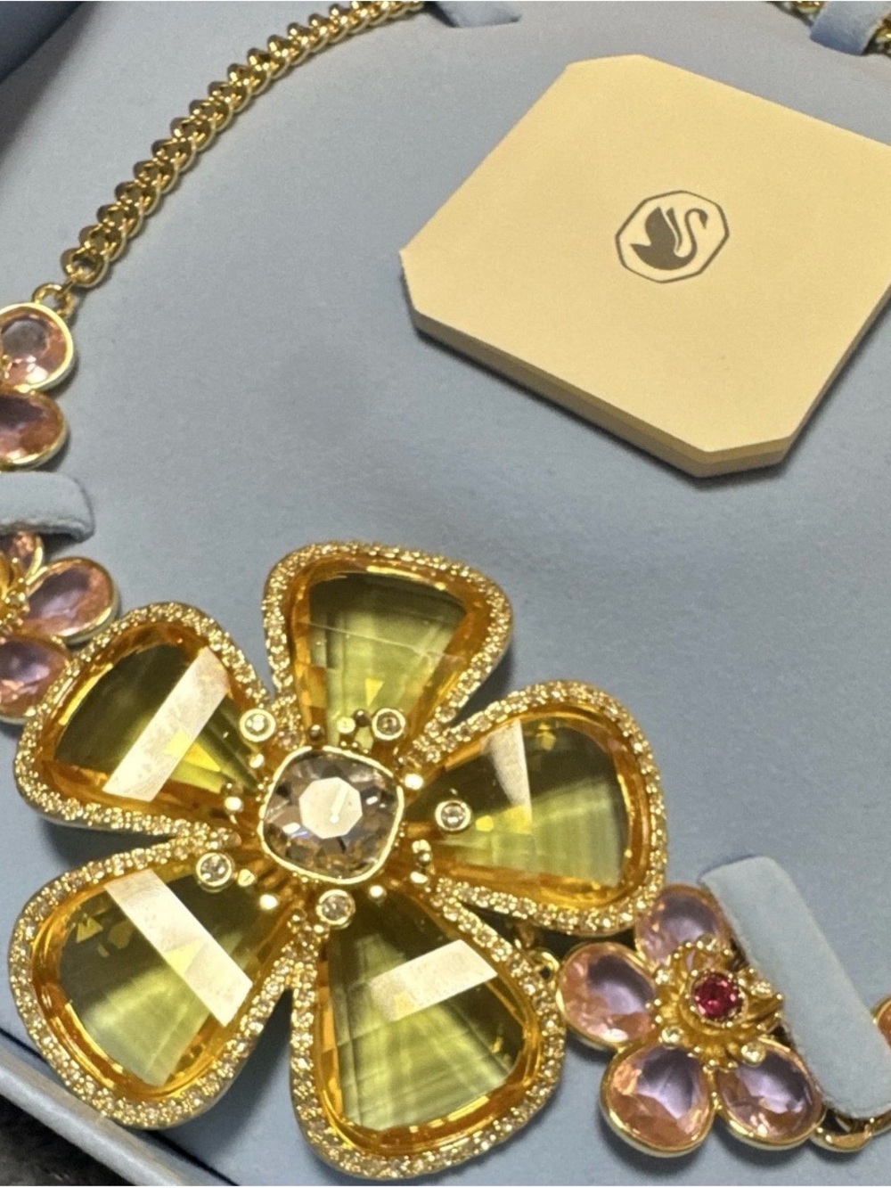Gold-Tone Yellow Crystal Floral Statement Necklace